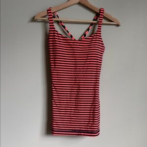 Lululemon Striped Tank Top with Cross Back & Built-In Bra (removable pads) Sz 8